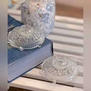 2 Vintage Glass Anchor Hocking Candlesticks. Footed | Clear | Timeless | 1950’s